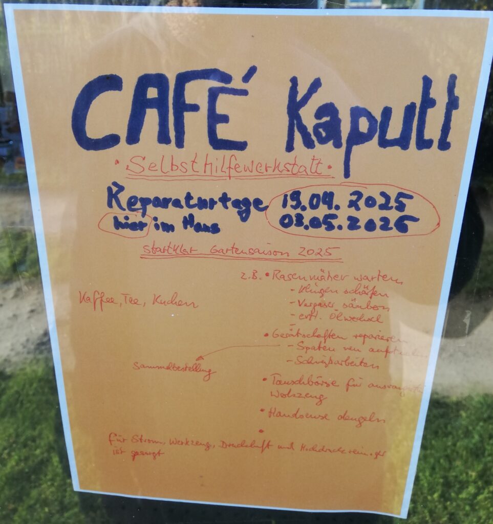 Café Kaputt – Selbsthilfewerkstatt 19.04. + 03.05.2025 Café Kaputt – Selbsthilfewerkstatt 19.04. + 03.05.2025